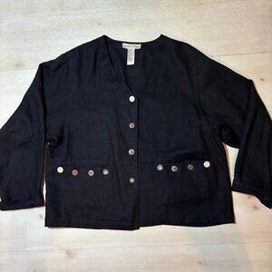 VTG Sweet Jessie Black Linen Jacket (Lagenlook Art To Wear) Size Large (NWOT)